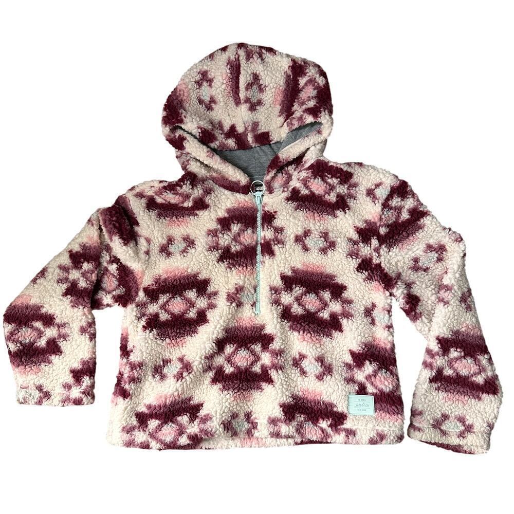Justice girls Aztec Sherpa Fleece half zip pullover sweater size 12 girls